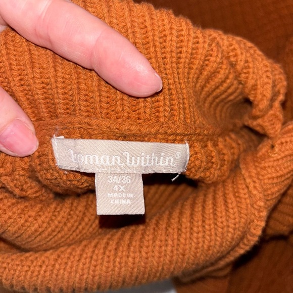 Plus Size Woman Within Burnt Orange Cowl Neck Sweater with Oversized Collar - Picture 6 of 10